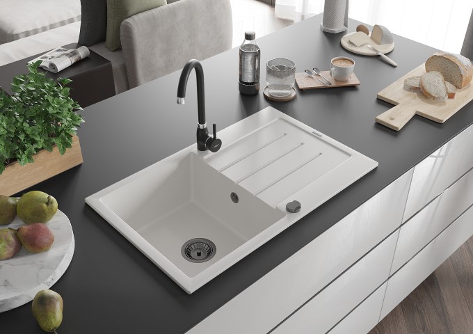 Granitspülen Einzelbecken Weiß