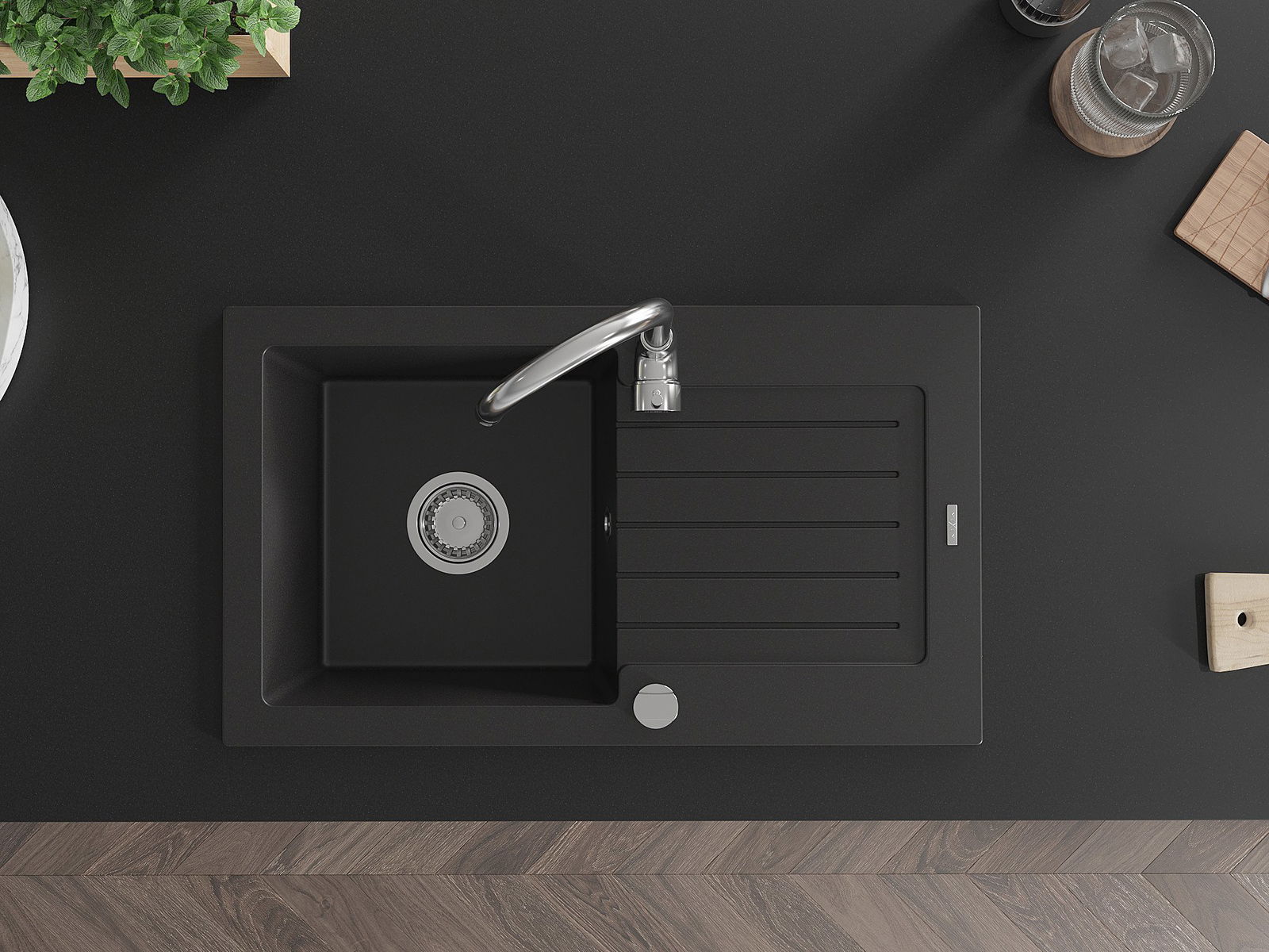 Einzelspülbecken mit Abtropffläche