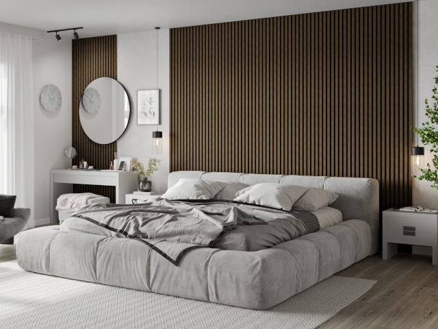 Schlafzimmer mit Nussbaum Lamellen Mexen