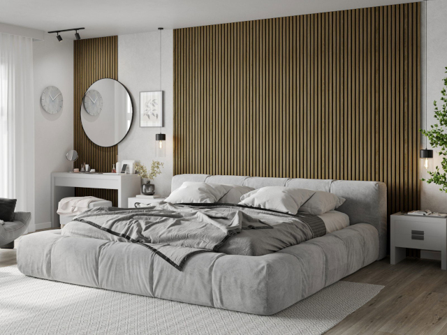 wandlamellen eiche im schlafzimmer