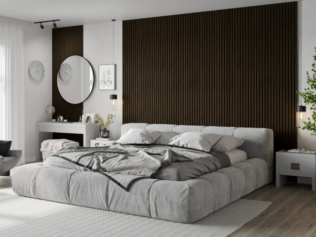 Wenge-Lamellen im Schlafzimmer