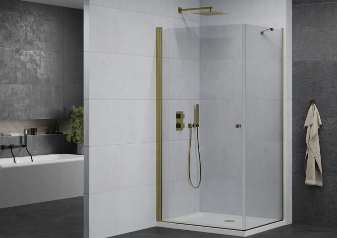 Goldene Duschkabine mit Duschwanne