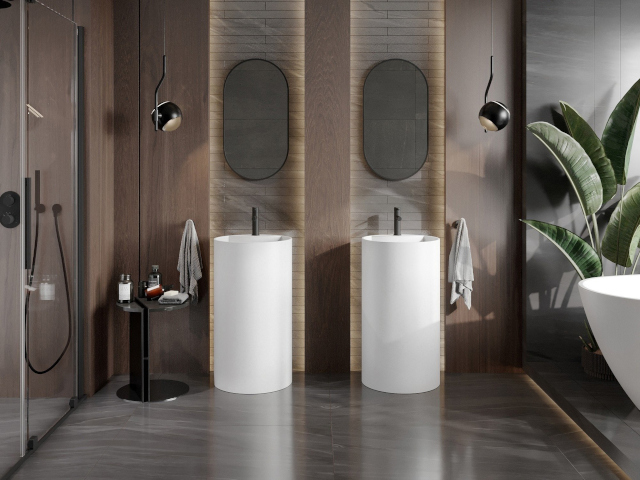 Graue Marmormuster Fliesen im Badezimmer