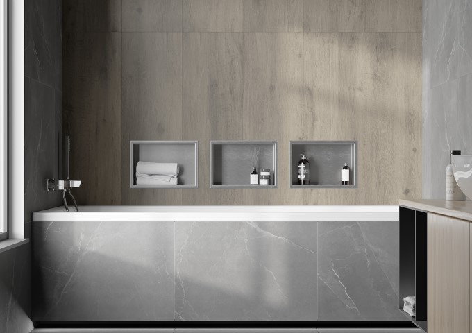 moderne Badezimmer mit rechteckiger Badewanne