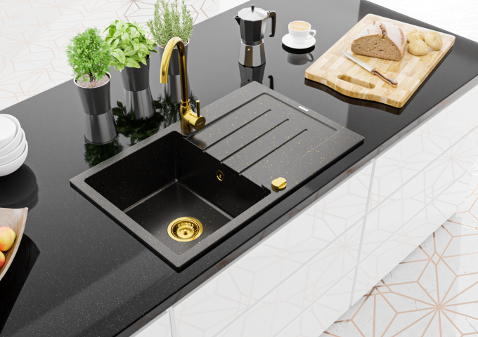 Granitspülen mit Einhebelmischer Einbecken mit Abtropffläche