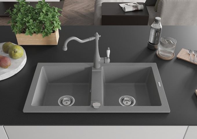 Granitspülen zweikammer grau