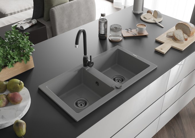 Granitspülen zweikammer grau