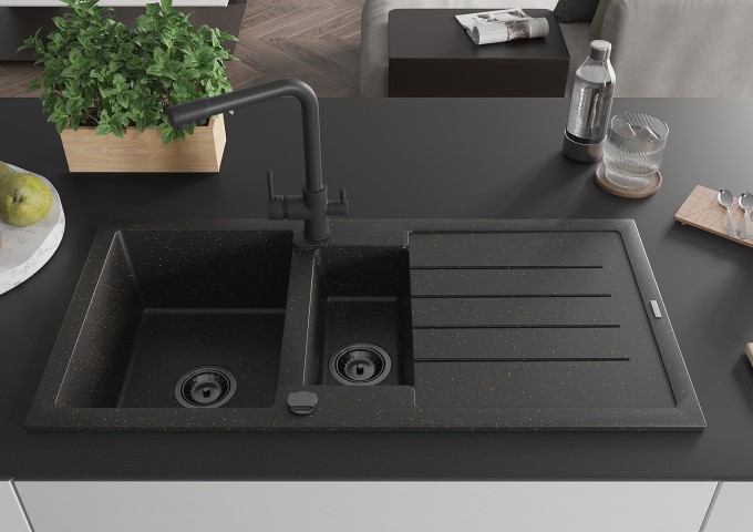 Granitspülen schwarz/gold metallik