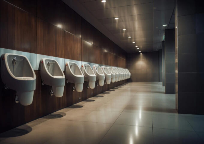 Weiße Urinale in einer öffentlichen Toilette