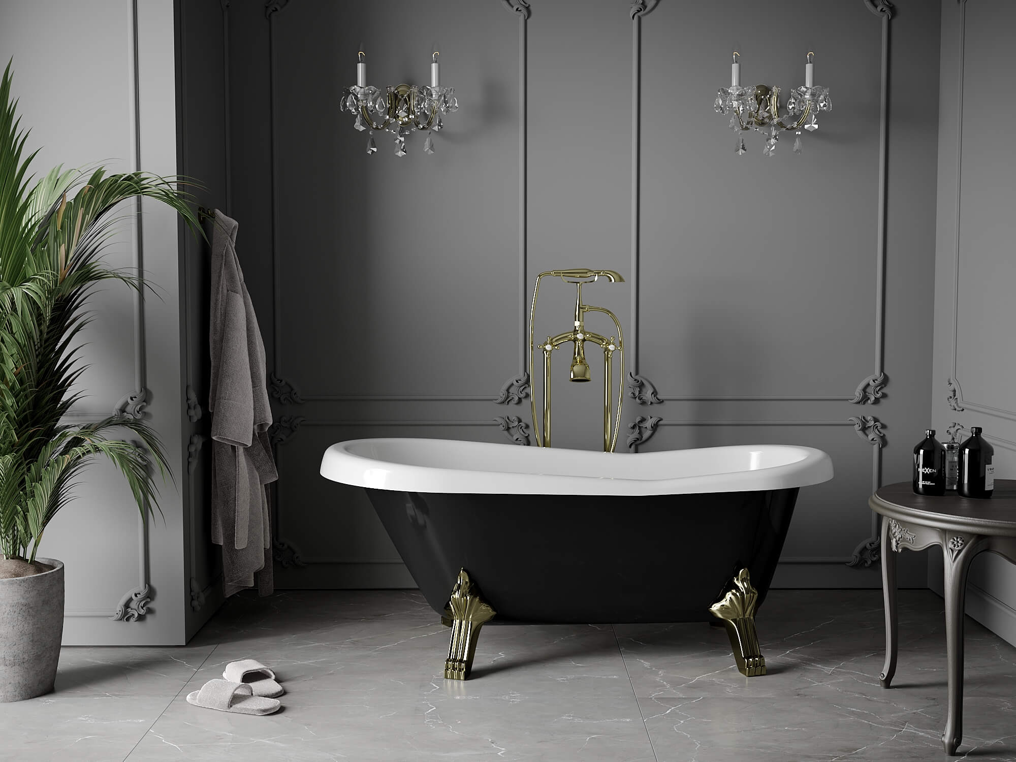 Badewannen-Duscharmaturen weiß/gold