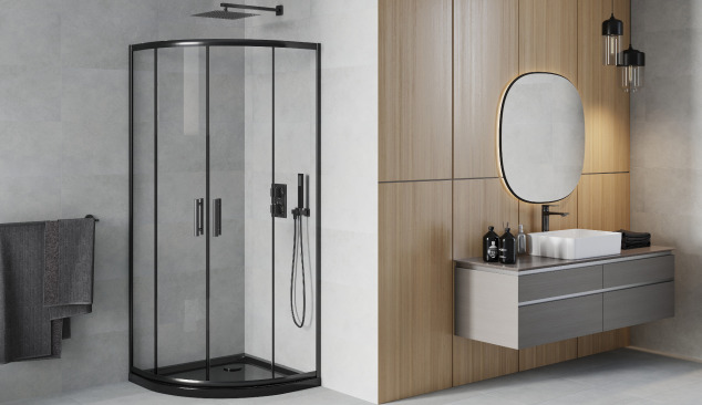 Schwarze halbkreisförmige Kabine im minimalistischen Stil