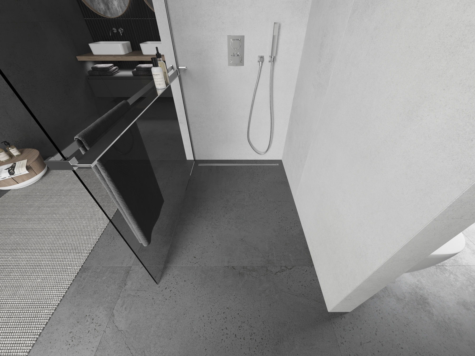 Duschwand mit Regal im modernen Stil