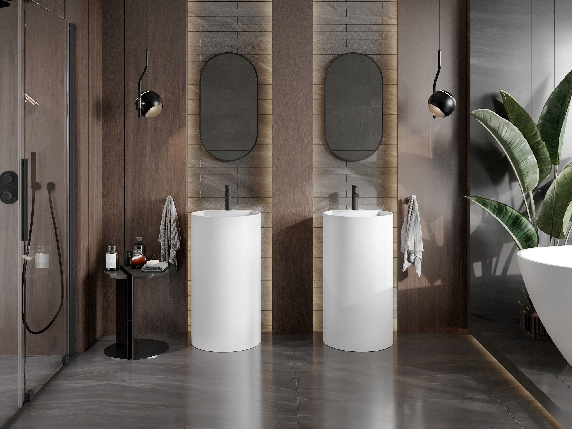 Holzaccessoires im Boho-Stil im Badezimmer