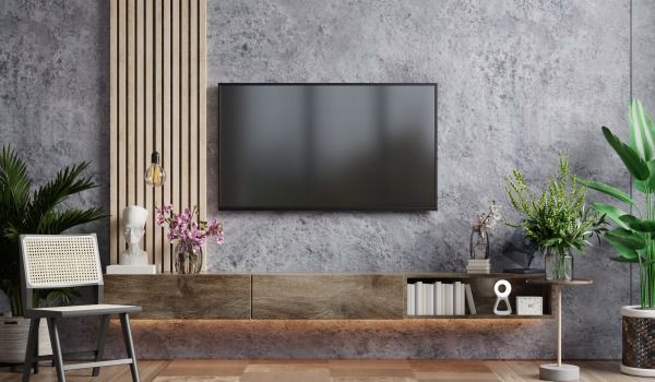 Lamellen in der Gestaltung der TV-Zone – Idee für ein modernes Wohnzimmer