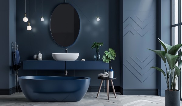 Wie richtet man ein marineblaues Badezimmer ein? Inspirationen, Farben und Accessoires