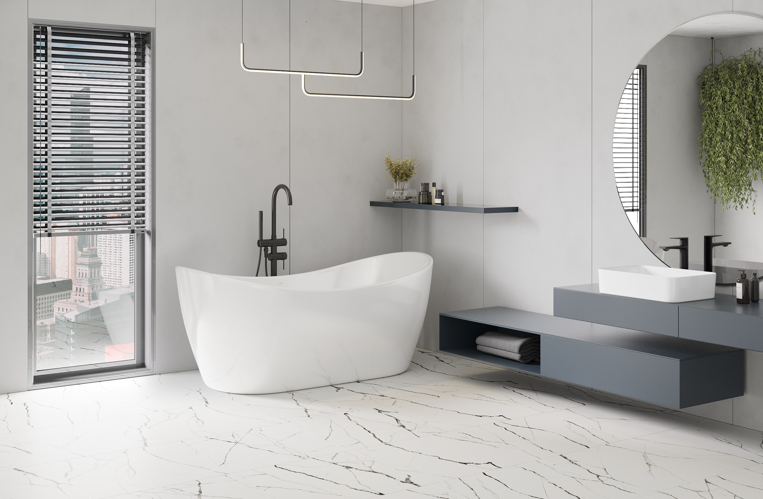 Freistehende Badewanne im modernen Stil