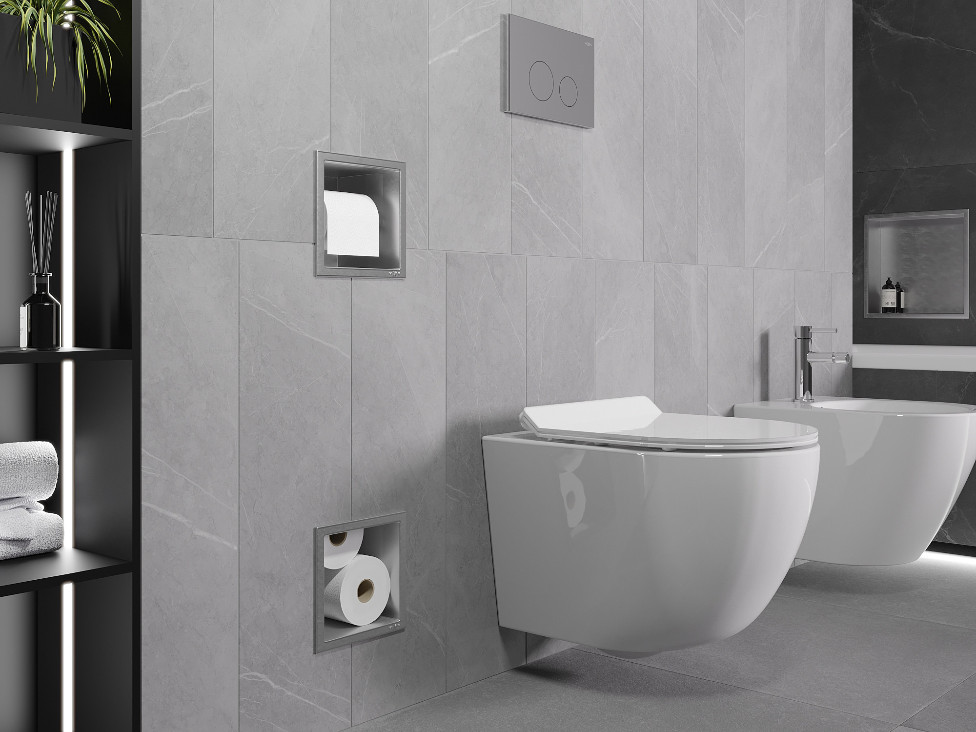 Toilettenpapierhalter mit in die Wand eingebautem Magazin