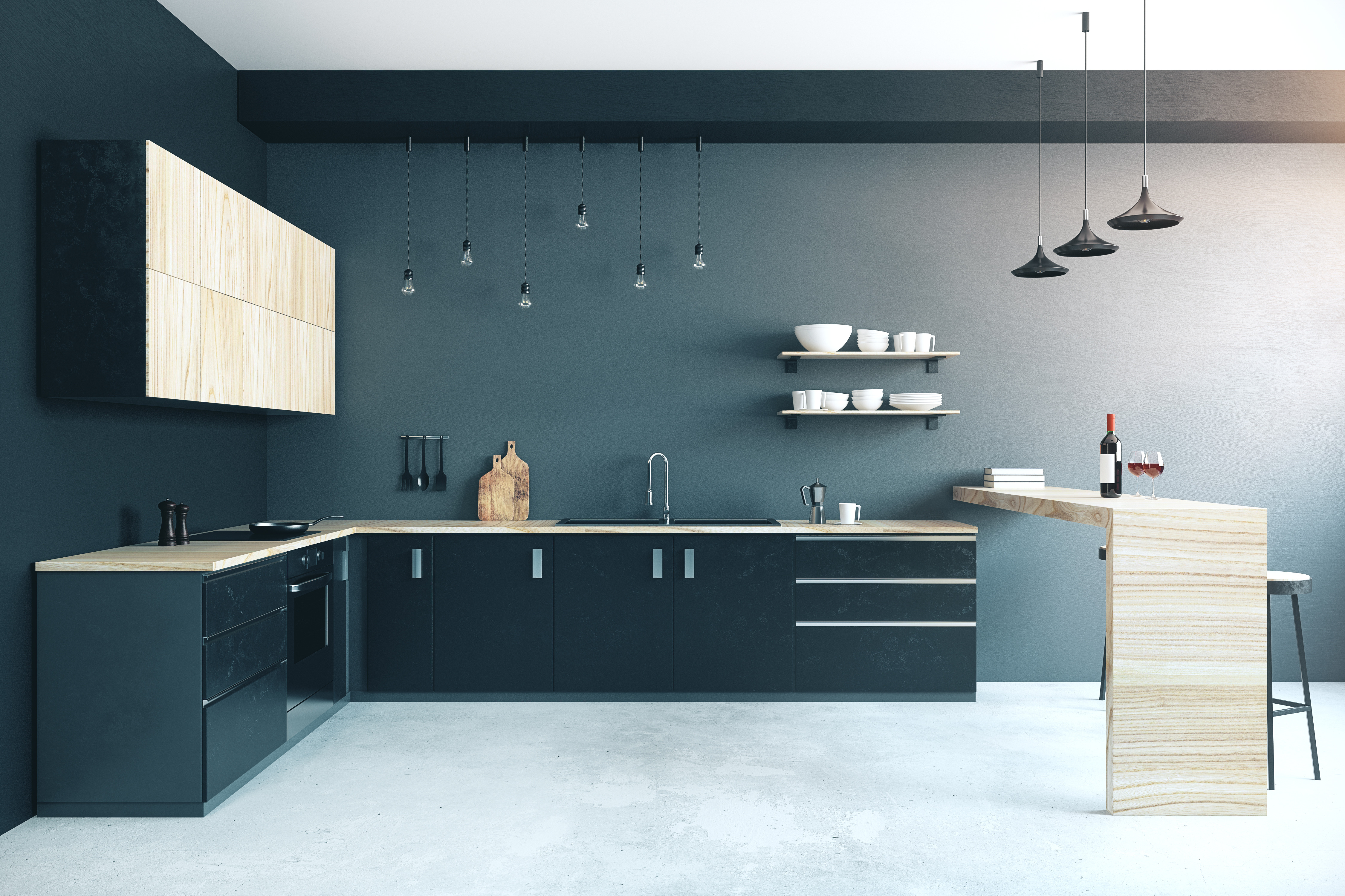 Beton an der Wand in der Küche: Arrangements und Praktikabilität von Architekturbeton