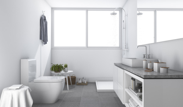 Position des rechteckigen Duschbeckens im Badezimmer