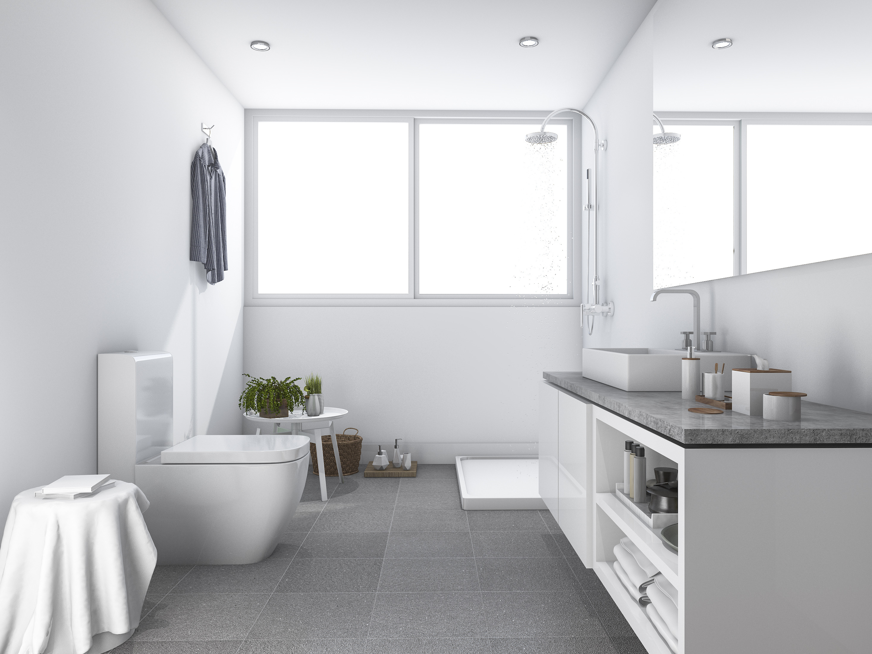 Position des rechteckigen Duschbeckens im Badezimmer