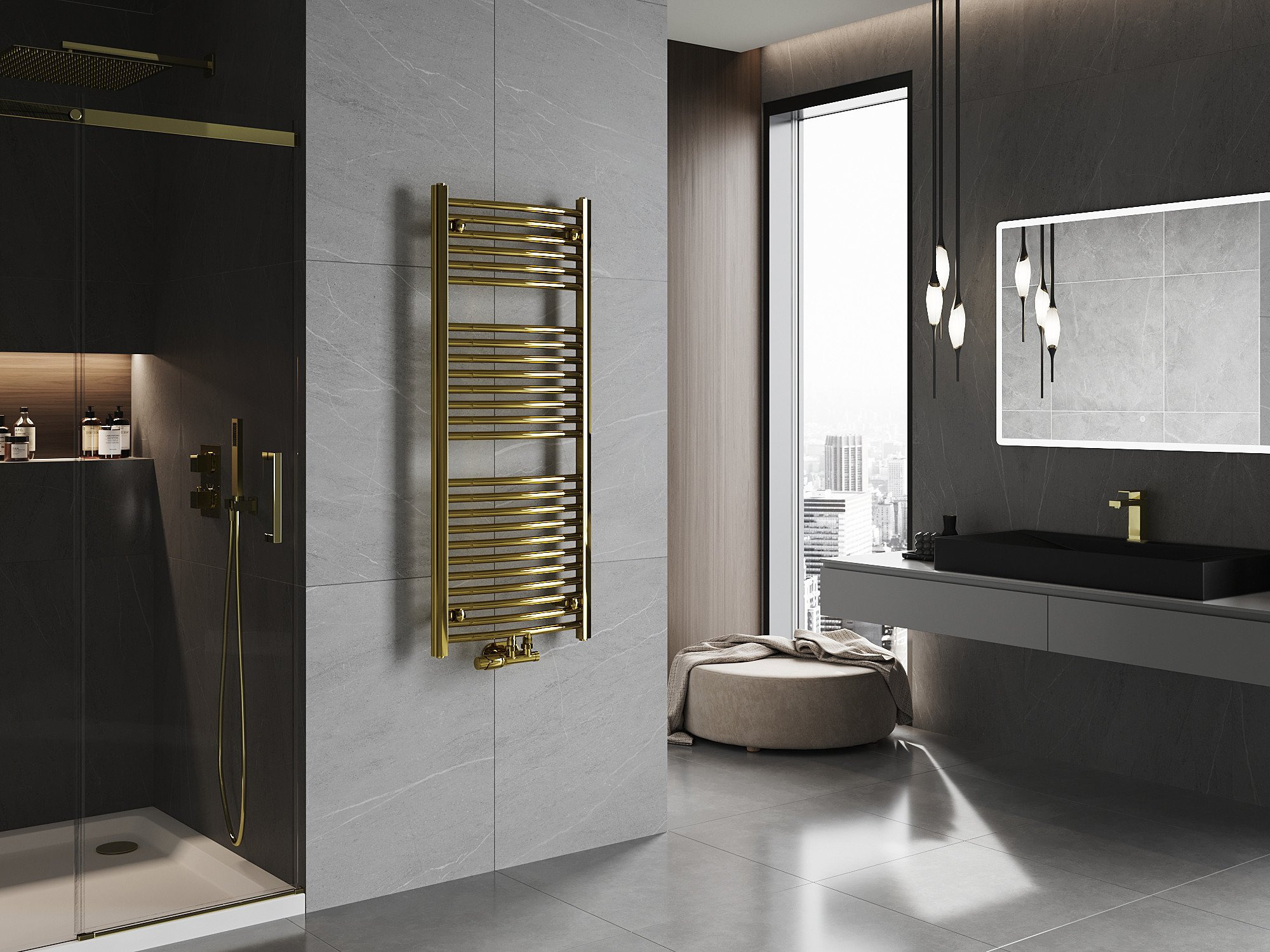 Farbe, Stil und Funktionalität - also ein goldener Heizkörper im Badezimmer