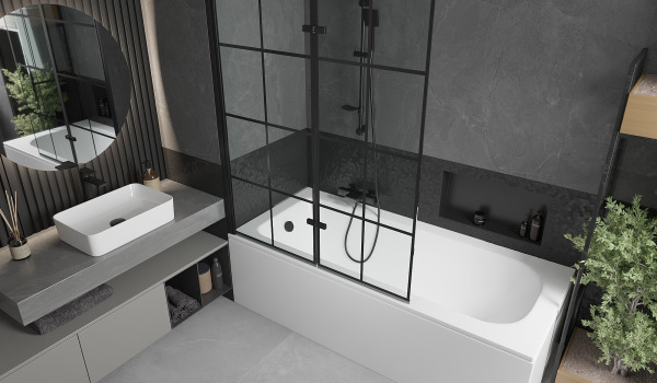 Badewanne mit Duschwand im industriellen Stil
