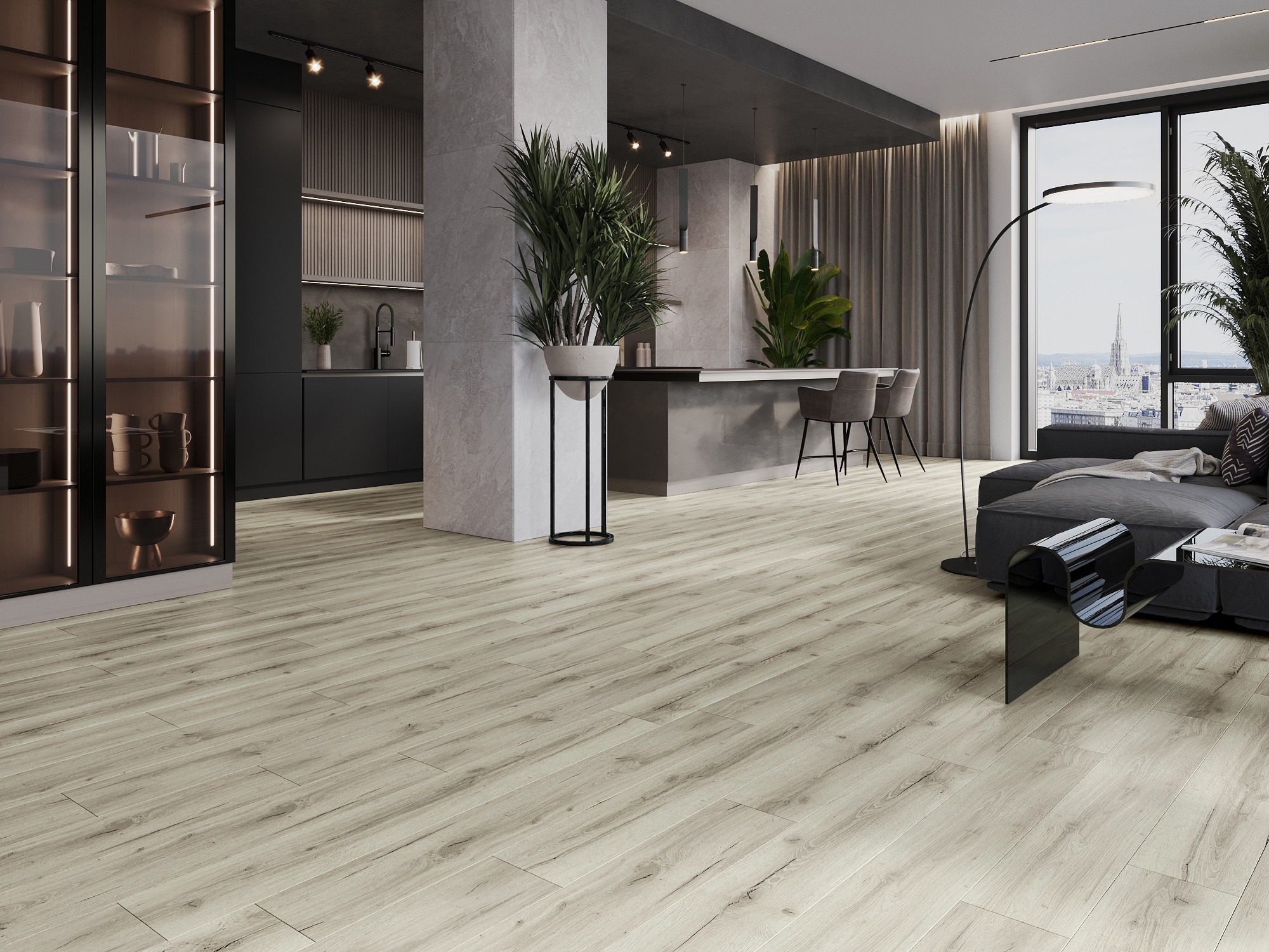 Luxuriöse Vinylpaneele in der Küche und im Wohnzimmer